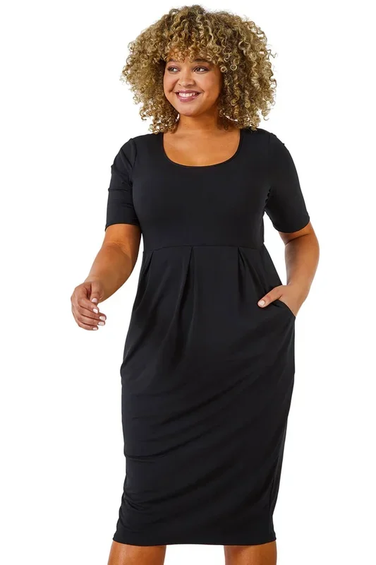 Curve Cocoon Pocket Detail Midi Dress