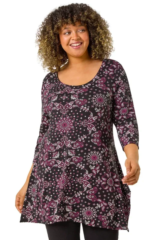 Curve Paisley Print Bar Back Top