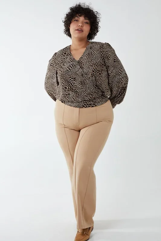 Curve Wrap Front Deep Hem Band Top