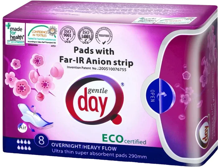 Damenbinden für die Nacht mit Anionstreifen 8 Stück – GENTLE DAY