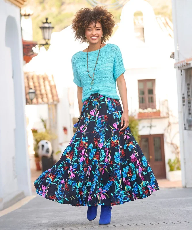 Dark Floral Print Sequin Embellished Maxi Skirt