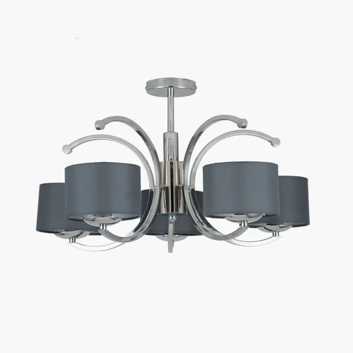 Dark Grey Silver Curved 5 Lights Semi Flush Chandelier Ceiling Lights