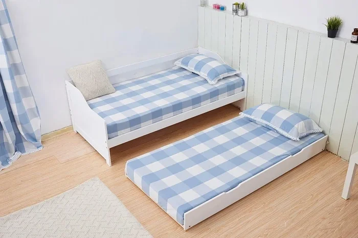 Daybed with Trundle Kids White 3ft Single and 1 Mattress Wooden Day Bed Children Bedroom Furniture