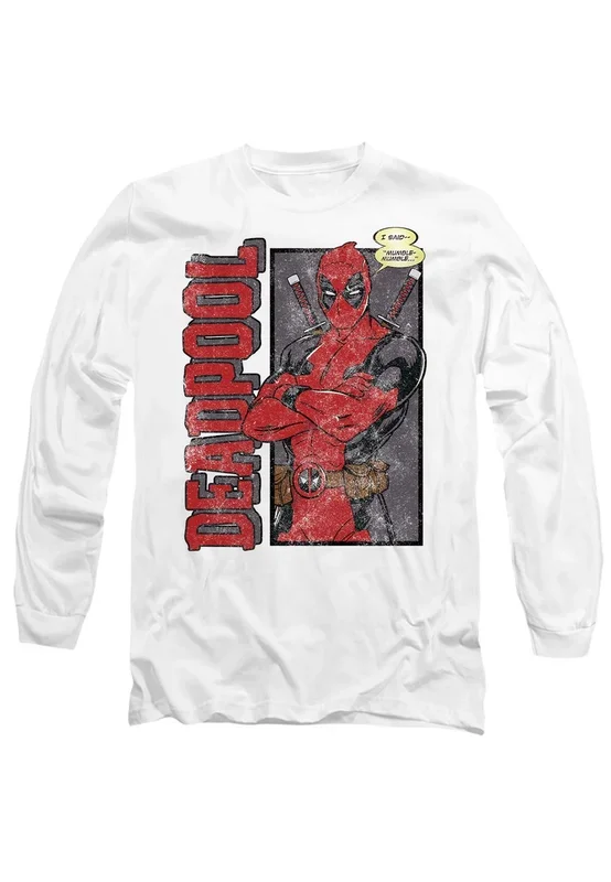 Deadpool I Said Mumble Long Sleeve T-Shirt, White