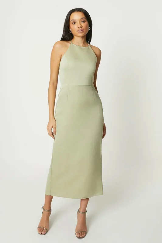 Debut London by Coast Halterneck Satin Column Bridesmaid Dress