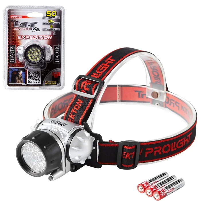 Dekton Expedition LED Head Light Torch Headlamp 50 Lumens 10M Range & Batteries