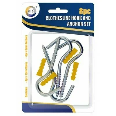 DID Clothes Line Hook & Anchor Set 8 Pack