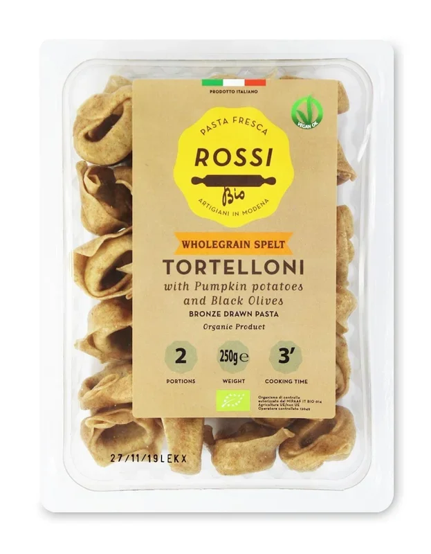 Dinkeltortelloni mit Kartoffelkürbis und Oliven BIO 250 g – FRESCA ROSSI PASTA