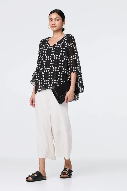 Dot Print Semi Sheer Flare Sleeve Blouse