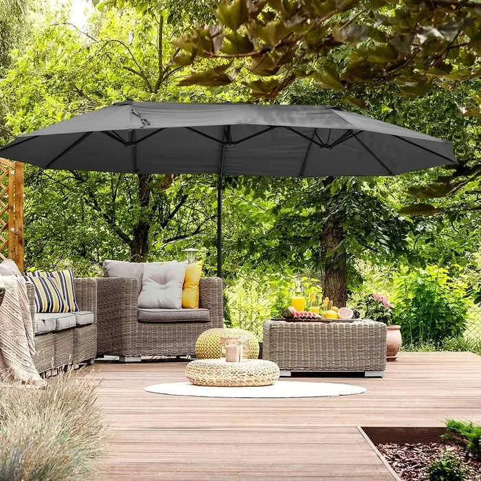 Double-Sided Cantilever Parasol – 4.4m Grey and Black Canopy | Cross Base Included OUTSUNNY