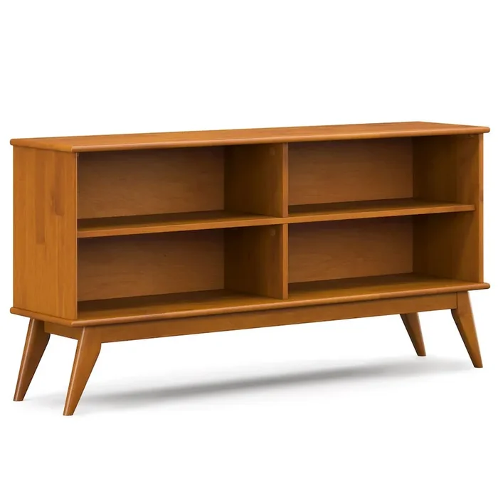 Draper Solid Hardwood Low Bookcase In Teak Brown