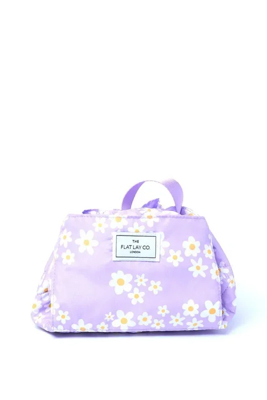 Drawstring Makeup Bag in Lilac Daisy