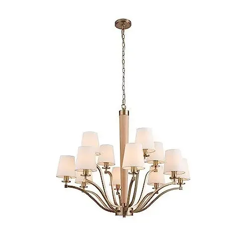 Dual Tiered Wood and Brass Square Chandelier, Belen Kox