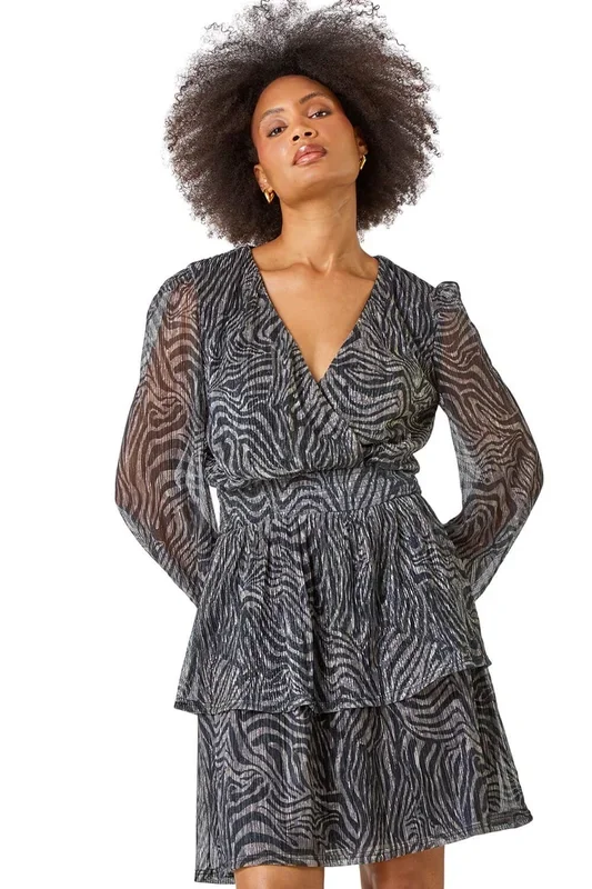 Dusk Zebra Print Plisse Stretch Dress