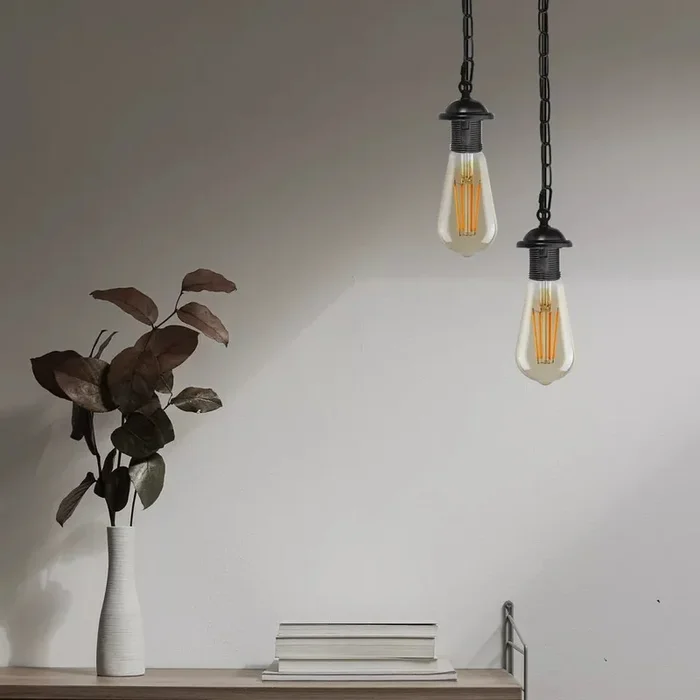 E27 Pendant Lamp Holder Metal Indoor With Ceiling Rose W10cm Chain H95cm – Black~1927