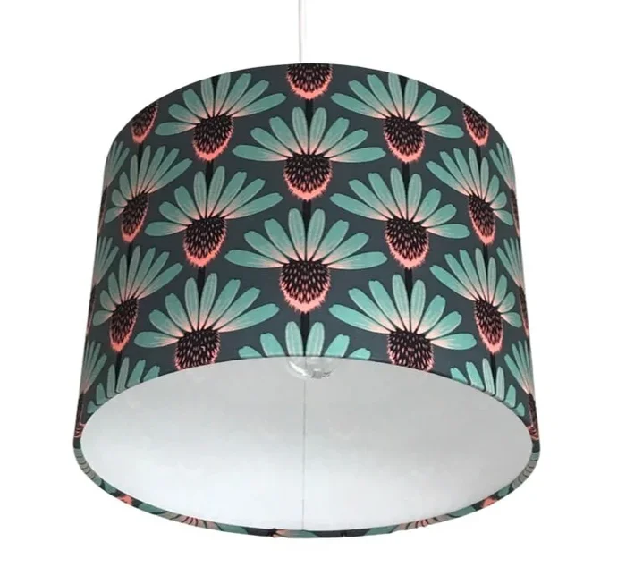 Echinacea Teal Drum Lampshade