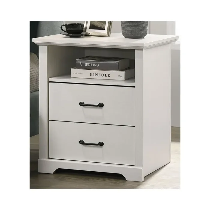 Elara 22″W White 2-Drawer Nightstand Bedside Table with USB charging Ports
