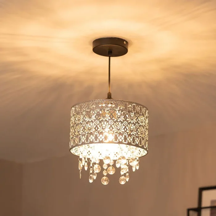 Enna Silver Easy Fit Moroccan Pendant Shade With Acrylic Jewel Droplets