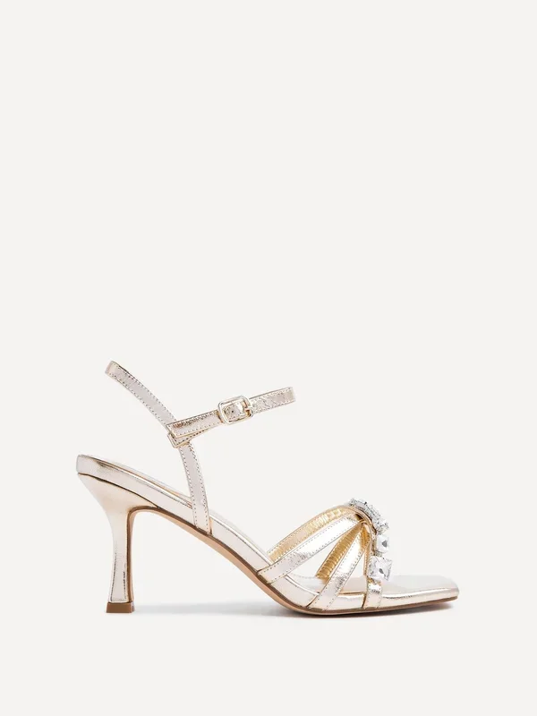Eva Gold Faux Leather Diamante Embellished Heels