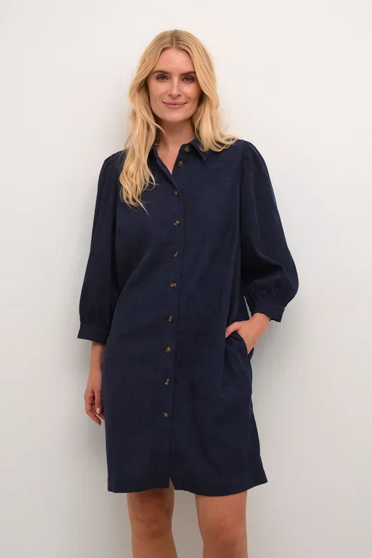 Eve Puff Sleeve Corduroy Dress Plain