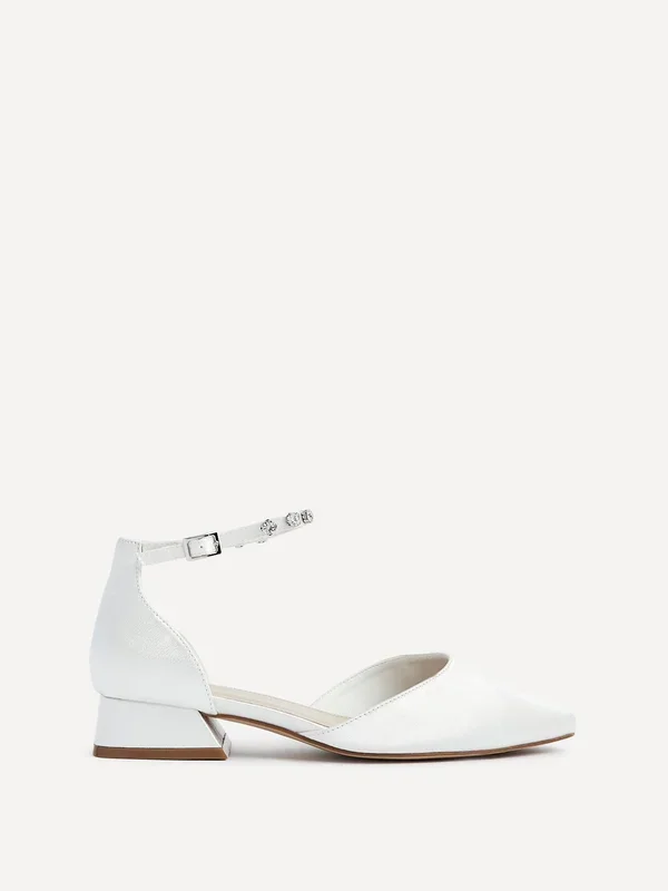 Everlasting Wide Fit Ivory Satin Low Block Court Heel
