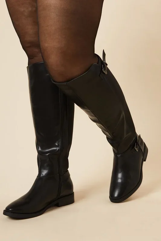 Extra Wide Fit Kasya Back Stretch Block Heel Riding Boots