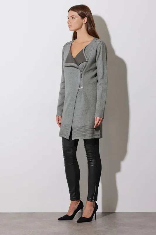 Eyelet Detail Zip Cardigan
