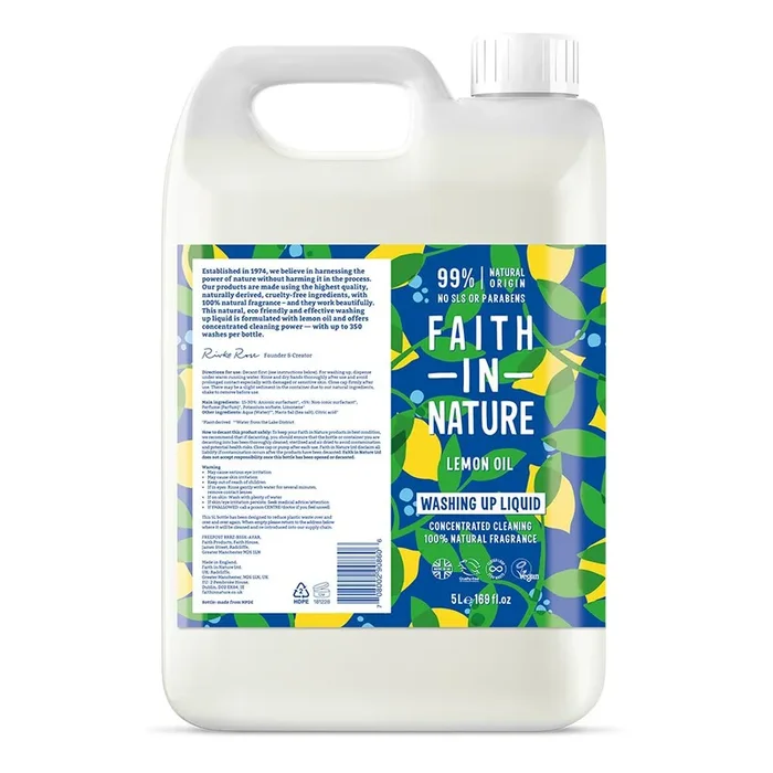 Faith In Nature Lemon Washing Up Liquid 5L (Concentrated cleaning)