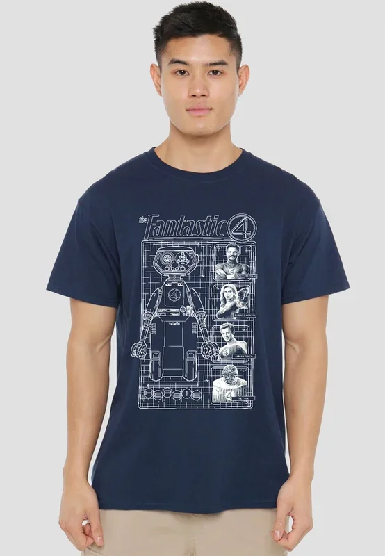 Fantastic Four First Family And Herbie Blueprint T-Shirt, Navy