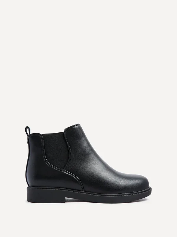 Fauna Wide Fit Black Faux Leather Classic Chelsea Boot