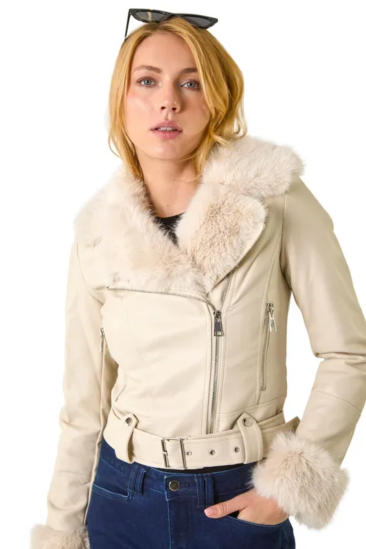 Faux Fur PU Biker Jacket