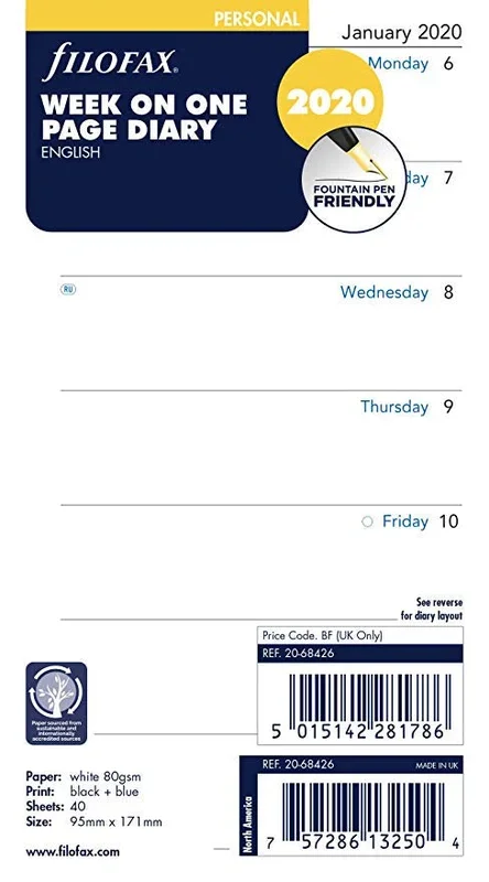 Filofax 2020 Week On One Page Personal Refill