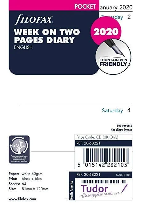 Filofax 2020 Week On Two Pages Pocket Refill