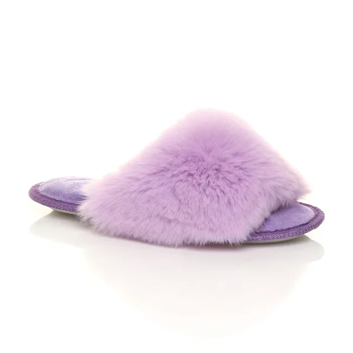 Flat Heel Fluffy Peep Toe Slippers