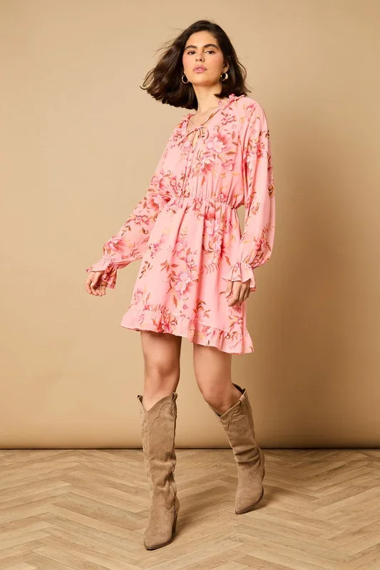 Floral Long Sleeve Mini Skater Dress