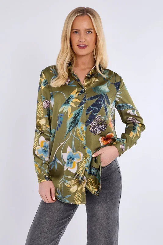 Floral Print Bubble Satin Shirt