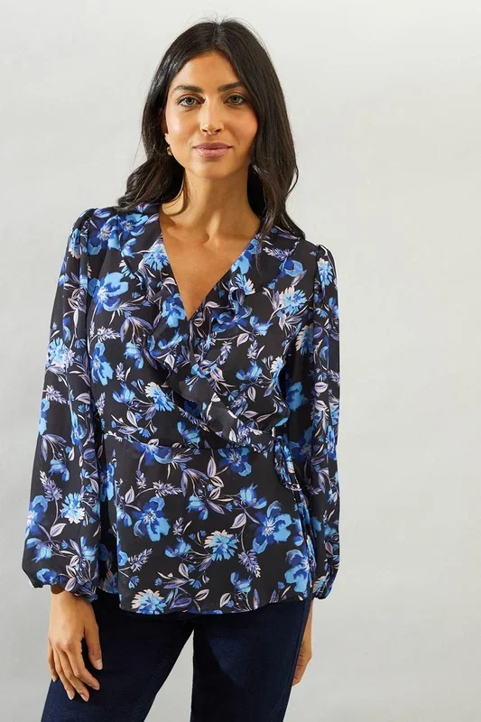 Floral Ruffle Detail Wrap Top