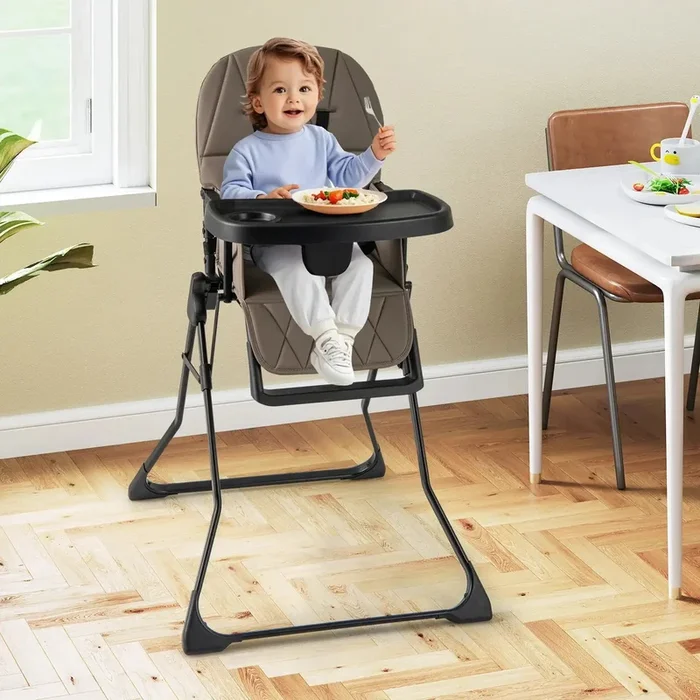 Foldable Baby Highchair – Coffee | Portable Feeding Chair – Adjustable Tray and Footrest COSTWAY