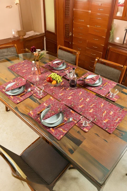 Fox & Deer Mulberrry Table Set – Runner, Placemats, Napkins & Coasters