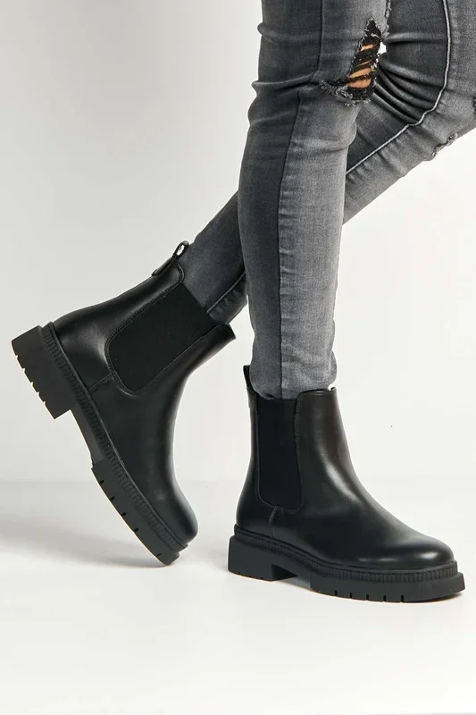 Fozia Round Toe Stretch Panel Ankle Boots