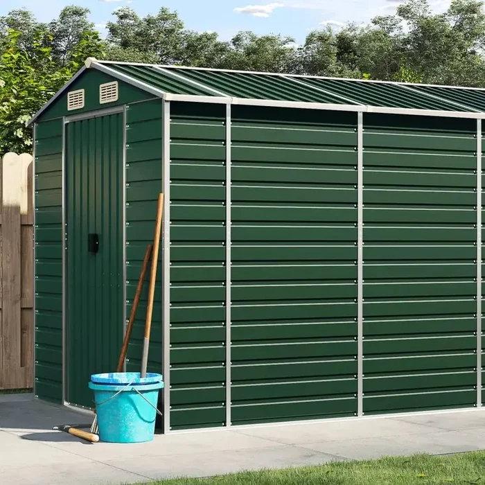 Galvanised Steel Garden Shed in Green (191 x 470 x 198cm)