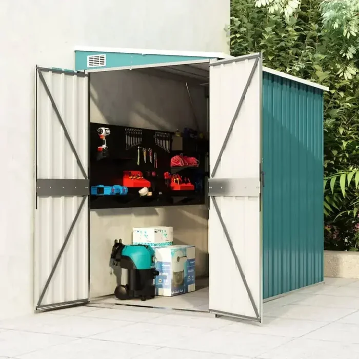 Galvanised Steel Wall-Mounted Garden Shed in Green (118 x 194 x 178cm)