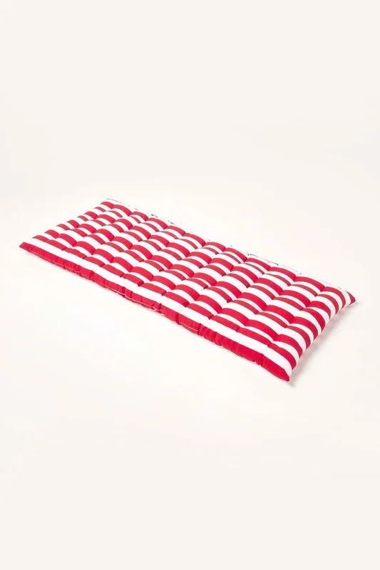 Garden Bench Cushion Luxury 2 Seater Cotton Red Striped Indoor Outdoor Pad