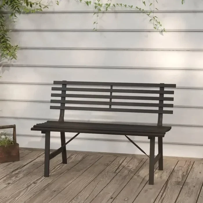 Garden Bench Powder-Coated Steel Black | Slatted Backrest with Stylish Practical Design 110cm