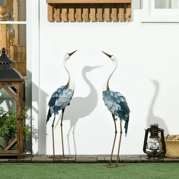 Garden Decorations Crane Statues | Steel Construction with Powder Coating