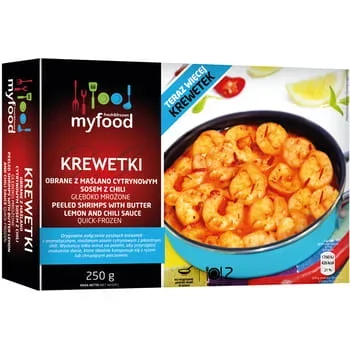 Gefrorene geschälte Garnelen mit Butter-Zitronen-Chili-Sauce MyFood 250g