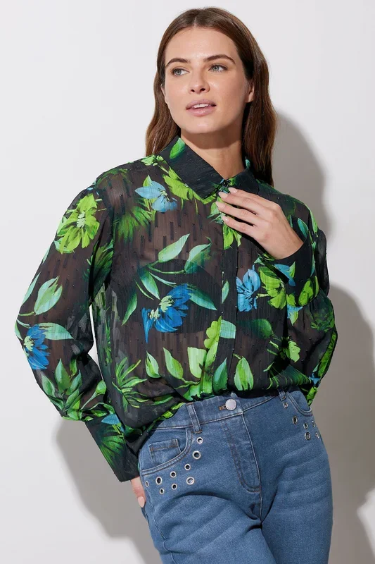 Gem Button Floral Print Shirt