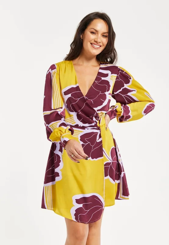 Geometric Floral Print Mini Wrap Dress