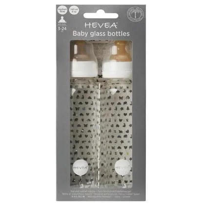 Glasflasche mit Gummisauger, weiß 3 – 24 Monate, 240 ml (2 Stück) – HEVEA
