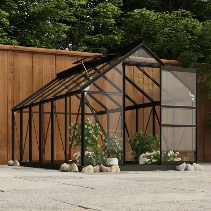 Glass Greenhouse – 155x298x191cm | Anthracite Aluminium and Steel Frame with 3mm Glass Panels VIDAXL
